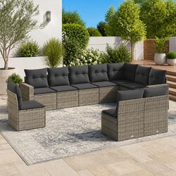 Stylish 10-Piece Grey Garden Sofa Set with Cushions