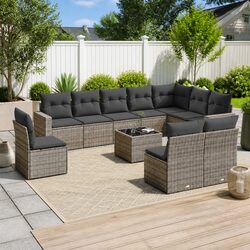 11-Piece Modular Garden Sofa Set with Grey Poly Rattan