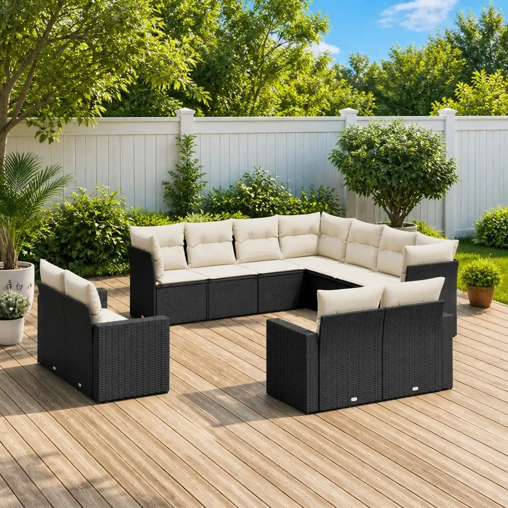 11 Piece Black Rattan Garden Sofa Set
