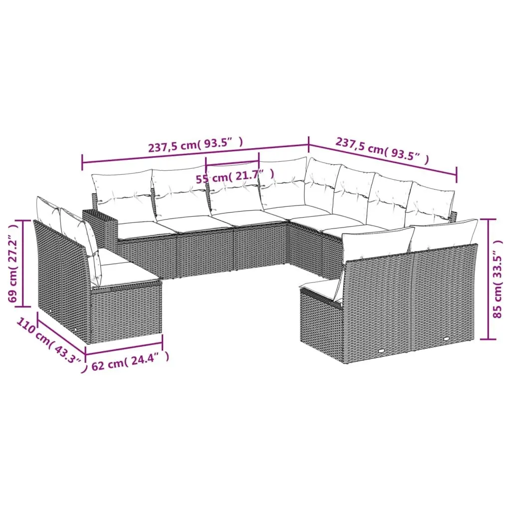 11 Piece Black Rattan Garden Sofa Set