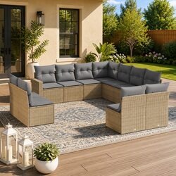 Beige Modular 11-Piece Outdoor Sofa Set for Your Garden