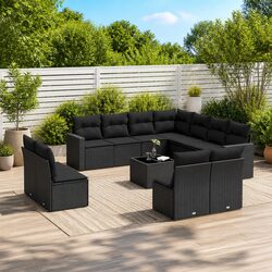 Durable 12-Piece Modular Garden Sofa Set in Black