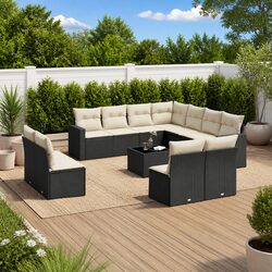 12-Piece Black Modular Garden Sofa Set for Outdoors