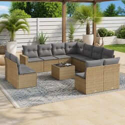 12 Piece Beige Outdoor Garden Sofa Set with Cushions