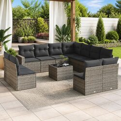 Grey Modular Garden Sofa Set 12 Pieces for Outdoor Use
