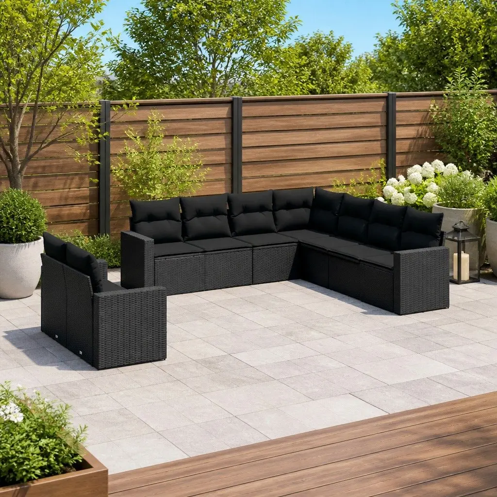Garden Sofa Set PE Rattan 9 Piece Outdoor Furniture Black Modular
