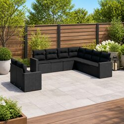 Durable 9 Piece Black Poly Rattan Garden Sofa Set
