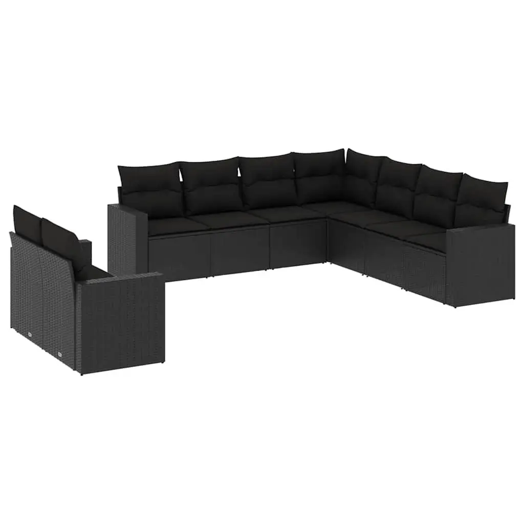 Garden Sofa Set PE Rattan 9 Piece Outdoor Furniture Black Modular