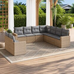 9-Piece Modular Patio Sofa Set in Beige Poly Rattan