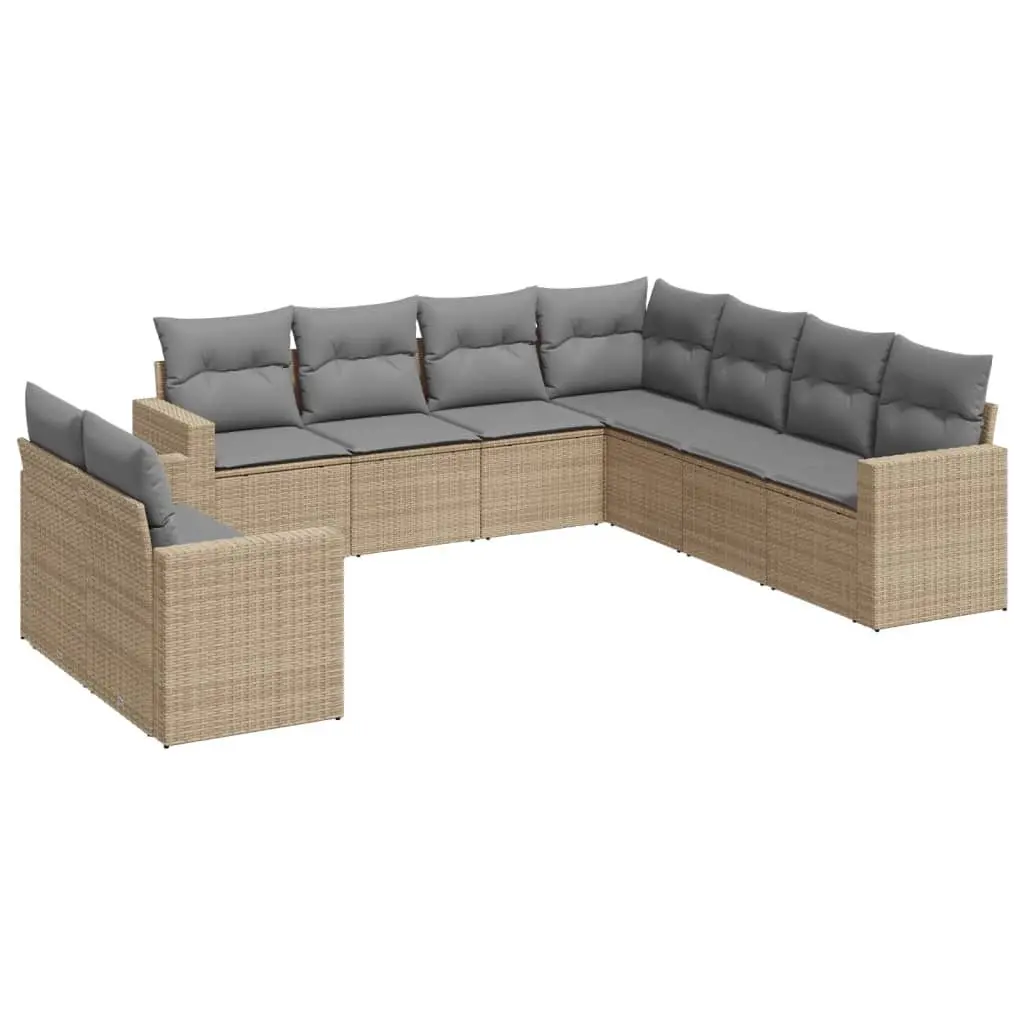 9-Piece Modular Patio Sofa Set in Beige Poly Rattan