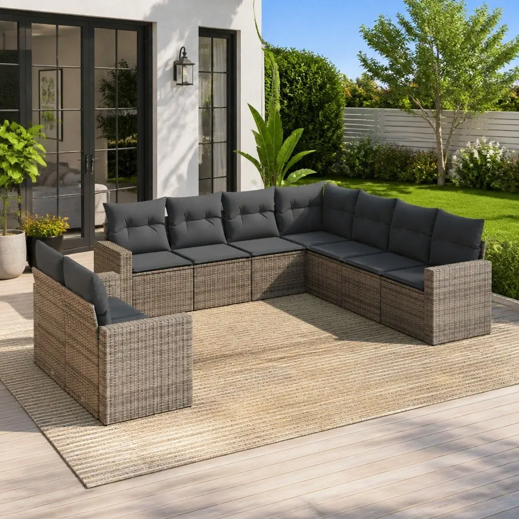 9-Piece Garden Sofa Set with Cushions in Grey