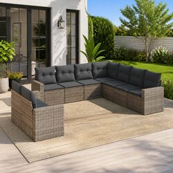 Stylish 9-Piece Garden Sofa Set with Cushions in Grey