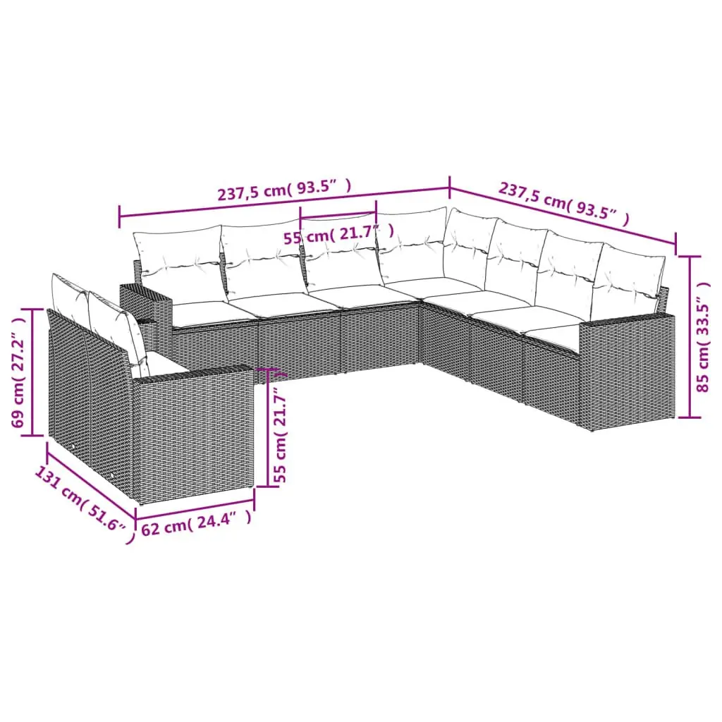 9-Piece Garden Sofa Set with Cushions in Grey