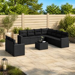 Premium 10 Piece Black Poly Rattan Garden Sofa Set