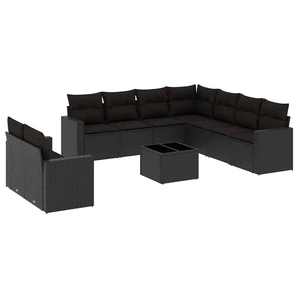 10 Piece Black Poly Rattan Garden Sofa Set