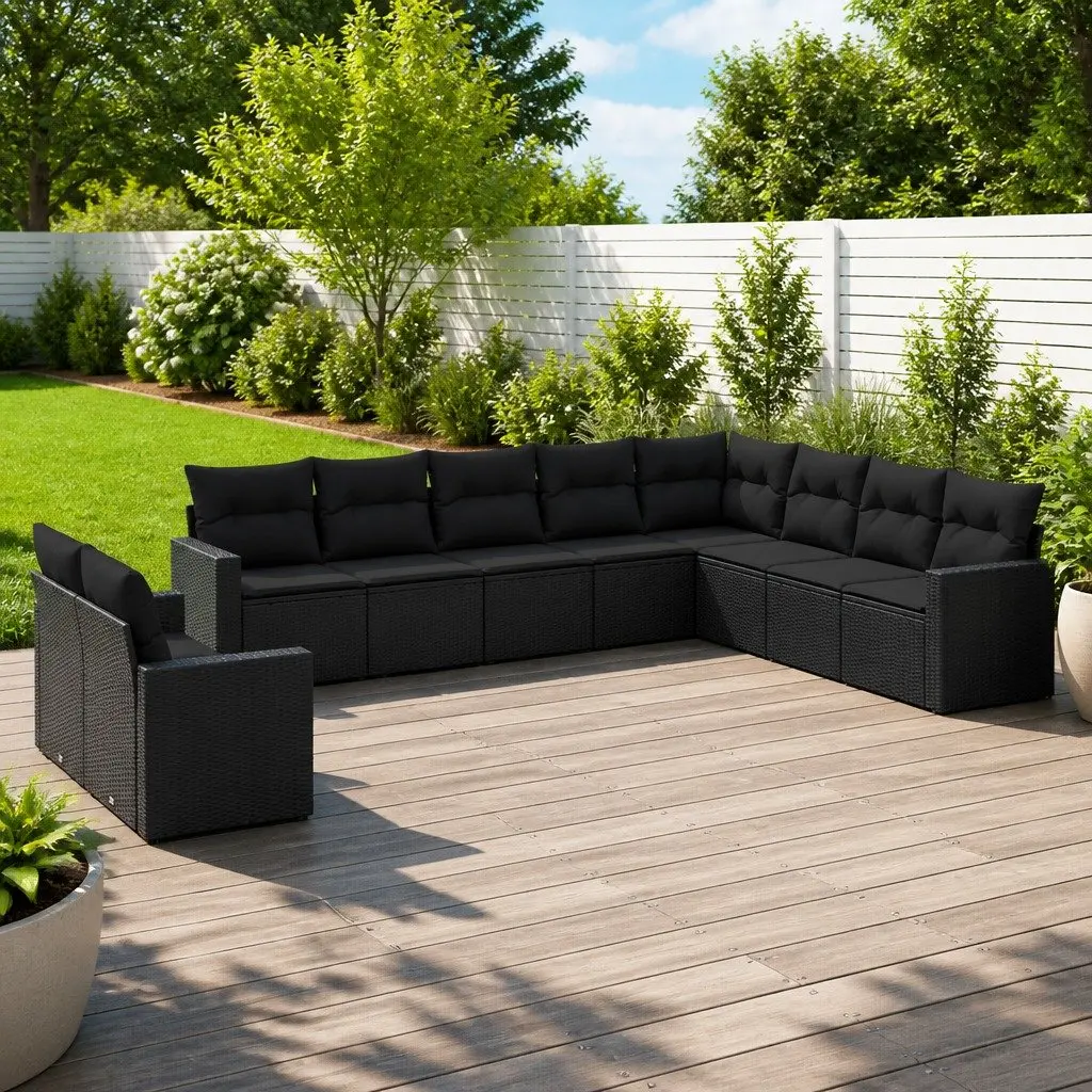 Garden Sofa Set PE Rattan Modular 10 Piece Outdoor Furniture Black