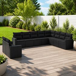 Modular Black Poly Rattan Garden Sofa Set 10 Pieces