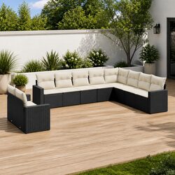 Black Poly Rattan 10-Piece Garden Sofa Set for Outdoor Spaces