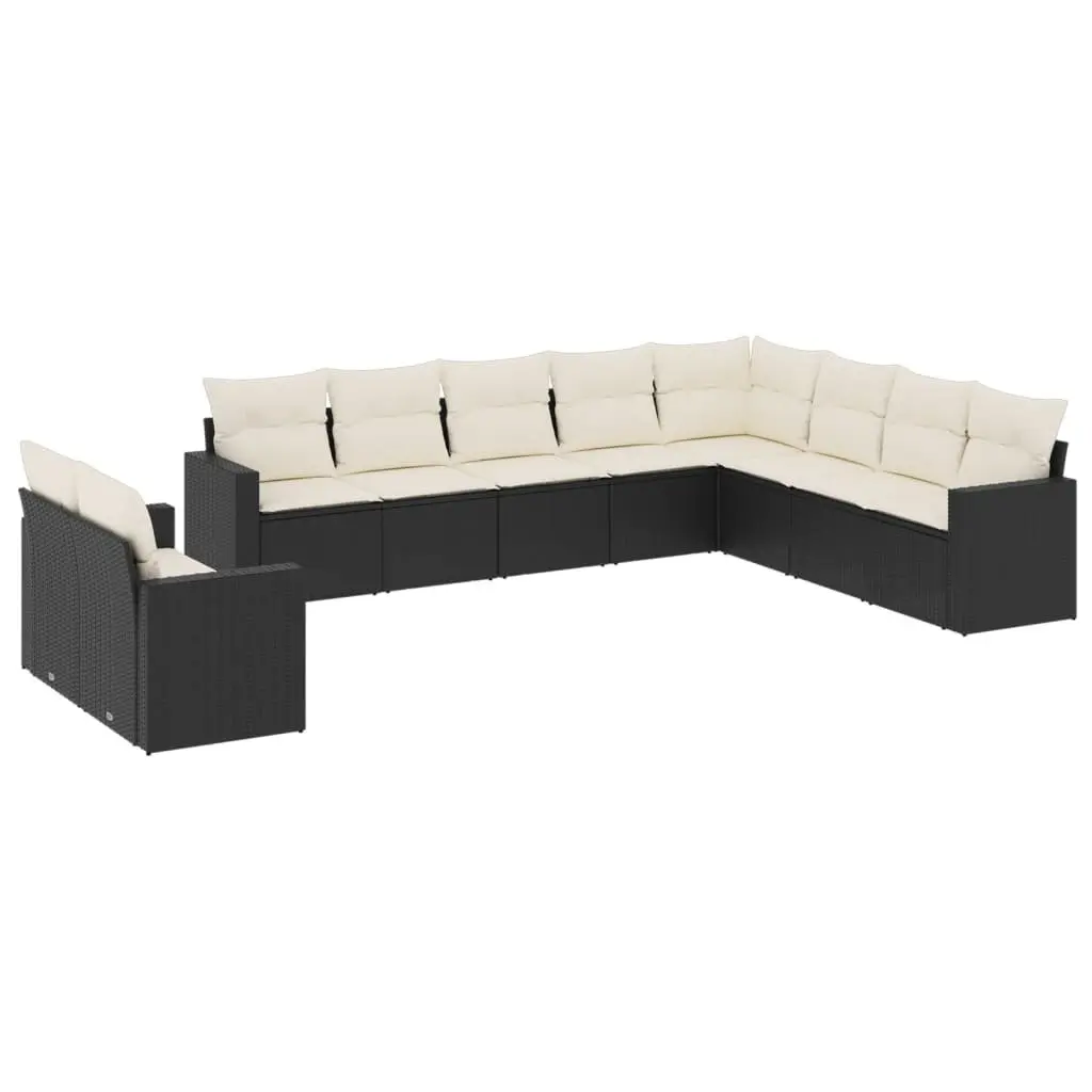 Black Poly Rattan 10-Piece Garden Sofa Set for Outdoor Spaces