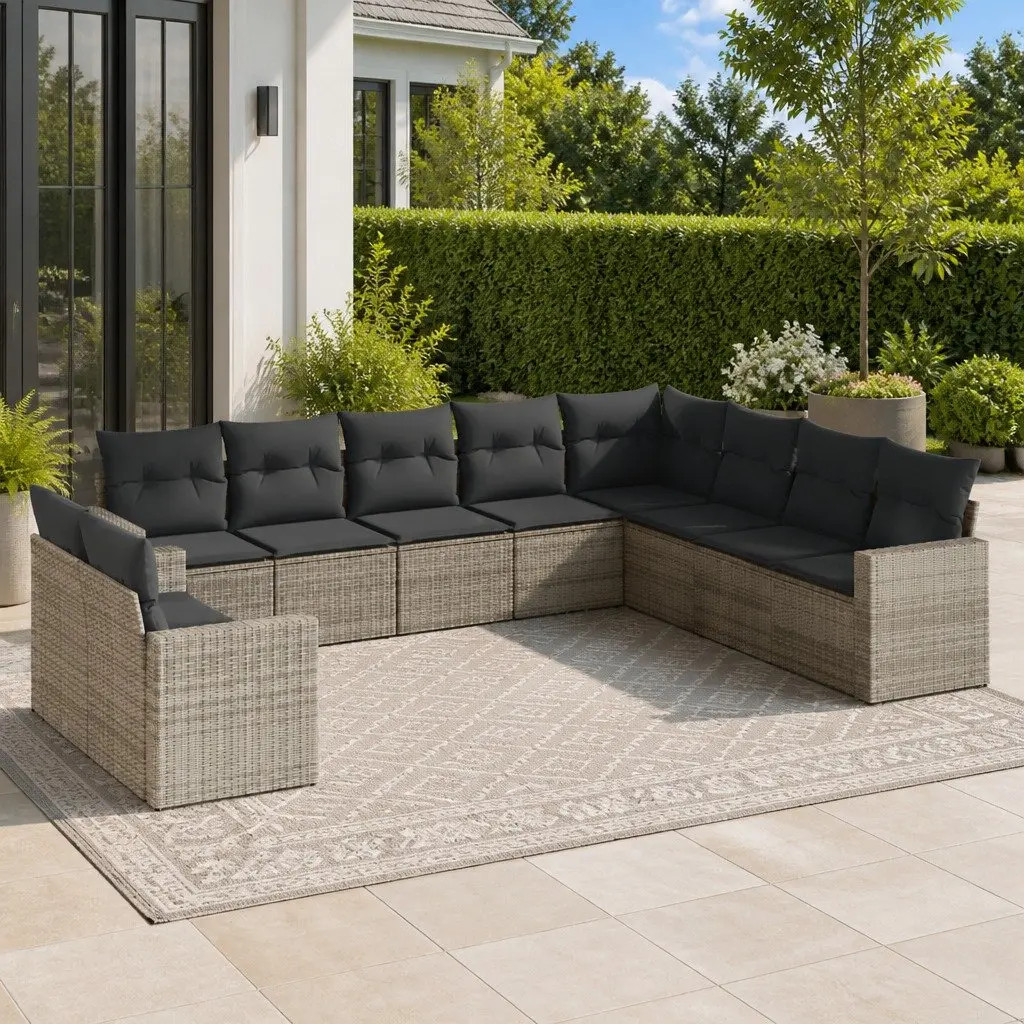 Garden Sofa Set PE Rattan 10 Piece Modular Outdoor Furniture Grey