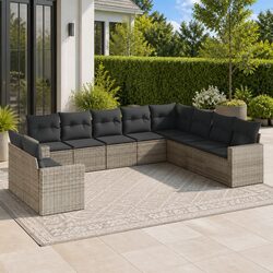 Sturdy 10-Piece Outdoor Grey Rattan Garden Sofa Set