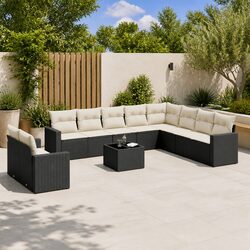Black 11-Piece Garden Sofa Set with Cushions for Outdoors