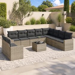 Grey Poly Rattan Garden Sofa Set 11 Pieces with Cushions