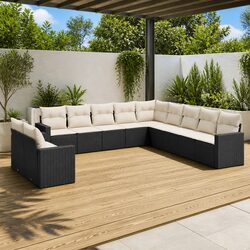 Modular Black Poly Rattan Garden Sofa Set 11 Pieces
