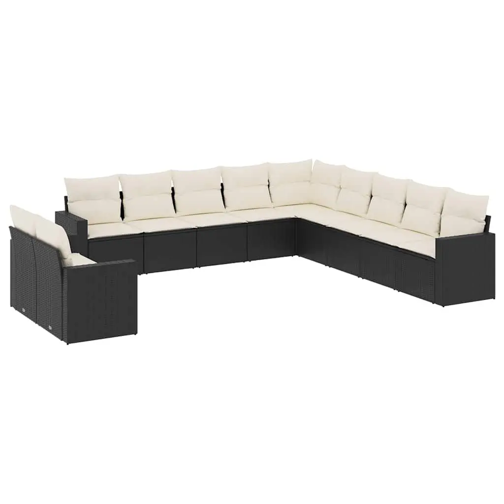 Modular Black Poly Rattan Garden Sofa Set 11 Pieces