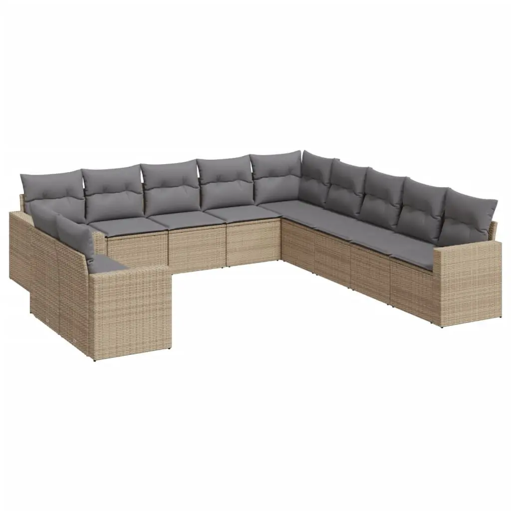 Garden Sofa Set PE Rattan 11 Piece Outdoor Furniture Beige Patio Lounge