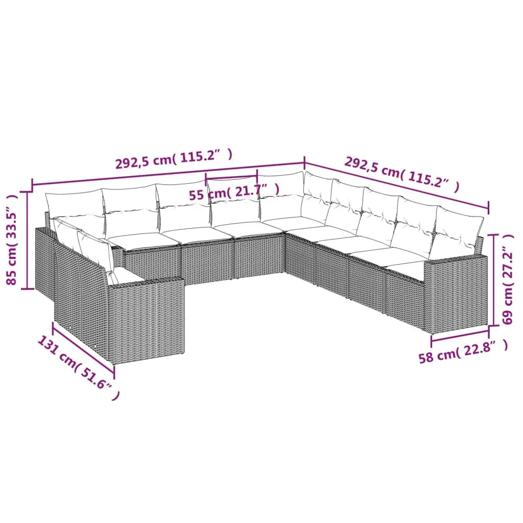 Garden Sofa Set PE Rattan 11 Piece Outdoor Furniture Beige Patio Lounge