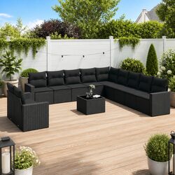 Durable Black Poly Rattan 12 Piece Garden Sofa Set