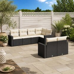 Premium Black Poly Rattan 7 Piece Garden Sofa Set