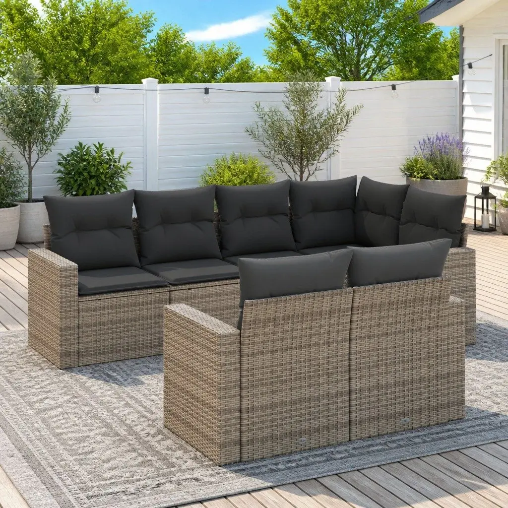 7 Piece Garden Sofa Set PE Rattan Modular Outdoor Furniture Grey with Cushions