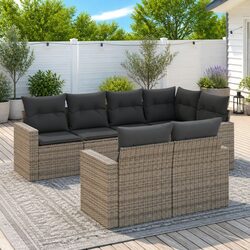 High-Quality 7 Piece Grey Outdoor Sofa Set with Cushions