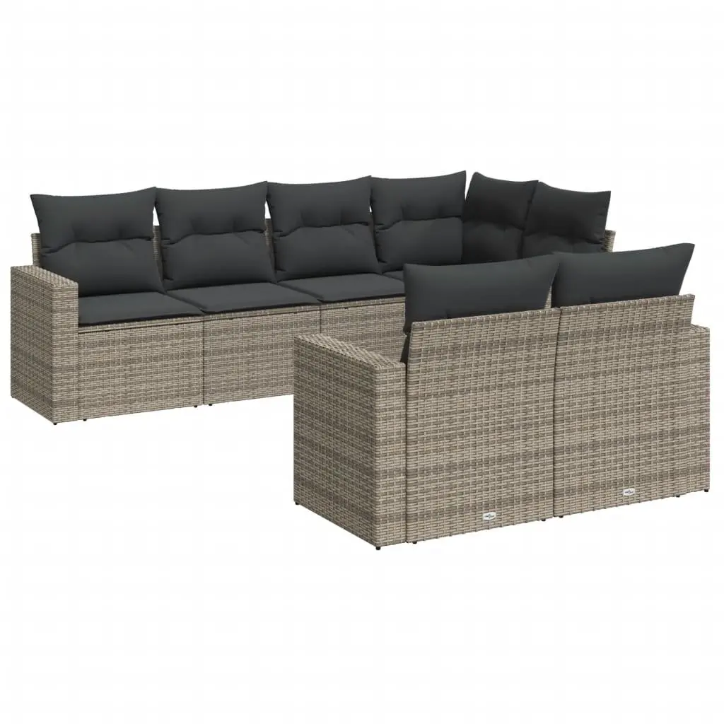 7 Piece Garden Sofa Set PE Rattan Modular Outdoor Furniture Grey with Cushions