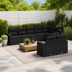 Premium 8 Piece Black Poly Rattan Garden Sofa Set