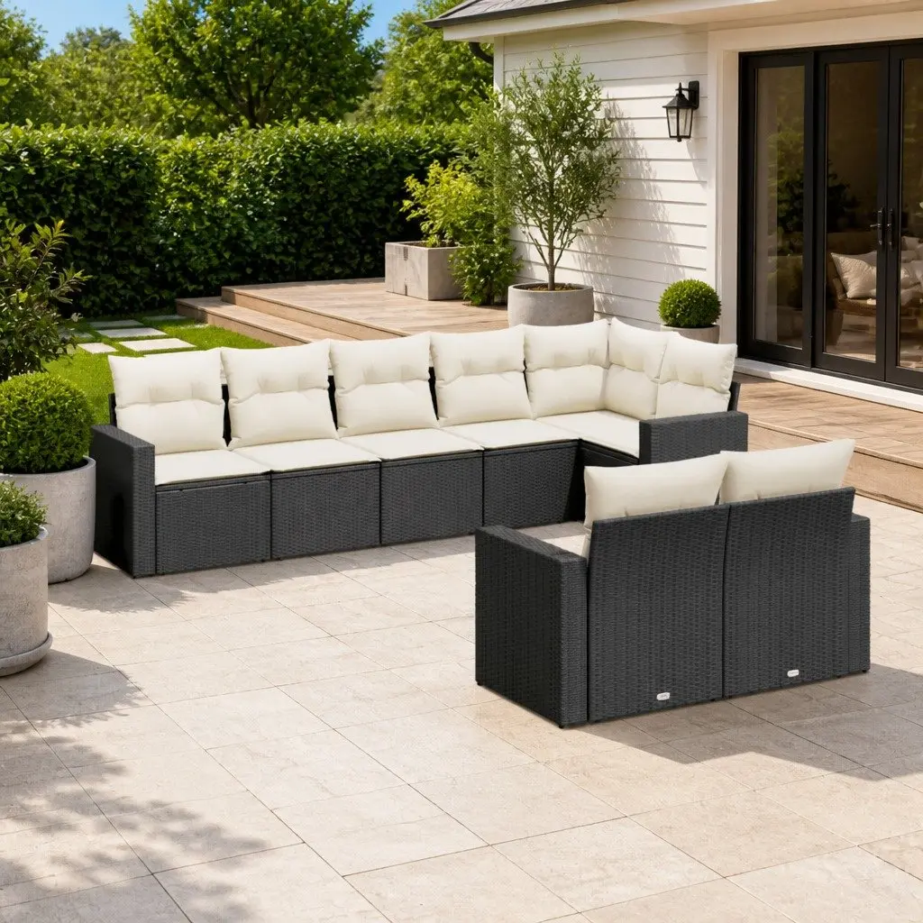 8-Piece Black Modular Garden Sofa Set with Cushions