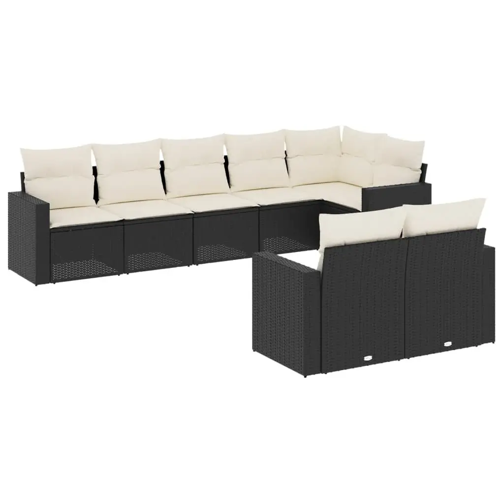 8-Piece Black Modular Garden Sofa Set with Cushions