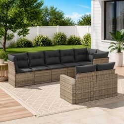 8-Piece Modular Grey Poly Rattan Garden Sofa Set
