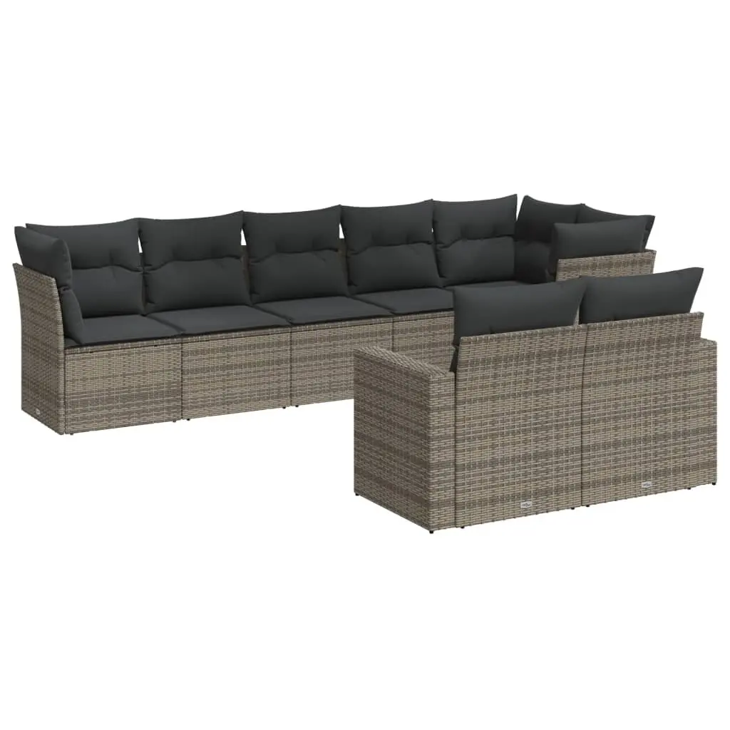 8-Piece Modular Grey Poly Rattan Garden Sofa Set