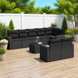 Premium 9-Piece Black Outdoor Garden Sofa Set with Cushions