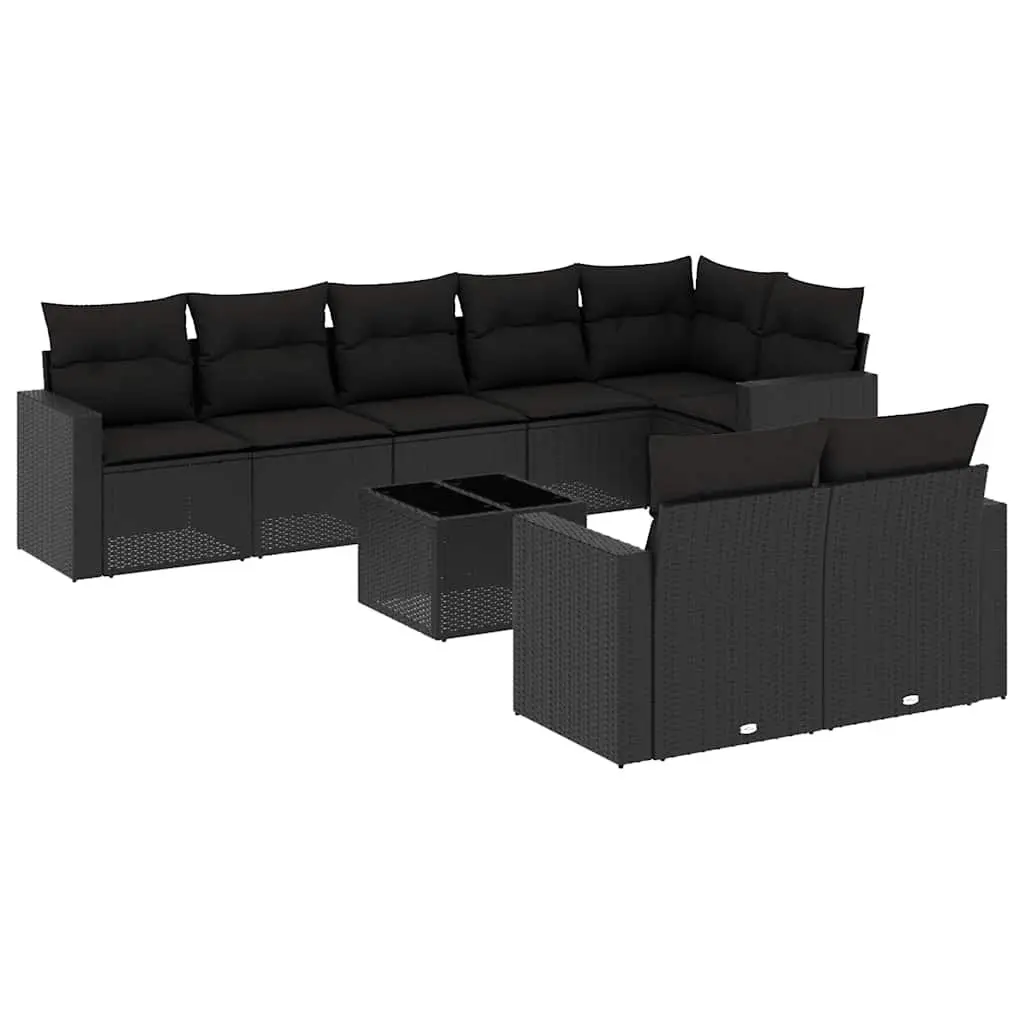 9-Piece Black Outdoor Garden Sofa Set with Cushions
