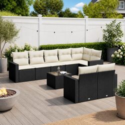9-Piece Black Outdoor Garden Sofa Set with Cushions