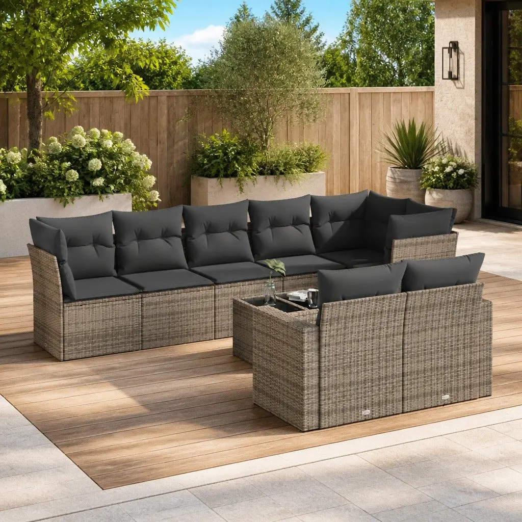 Garden Sofa Set PE Rattan 9 Piece Outdoor Furniture Patio Seating Grey