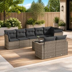 9 Piece Grey Poly Rattan Garden Sofa Set for Outdoors