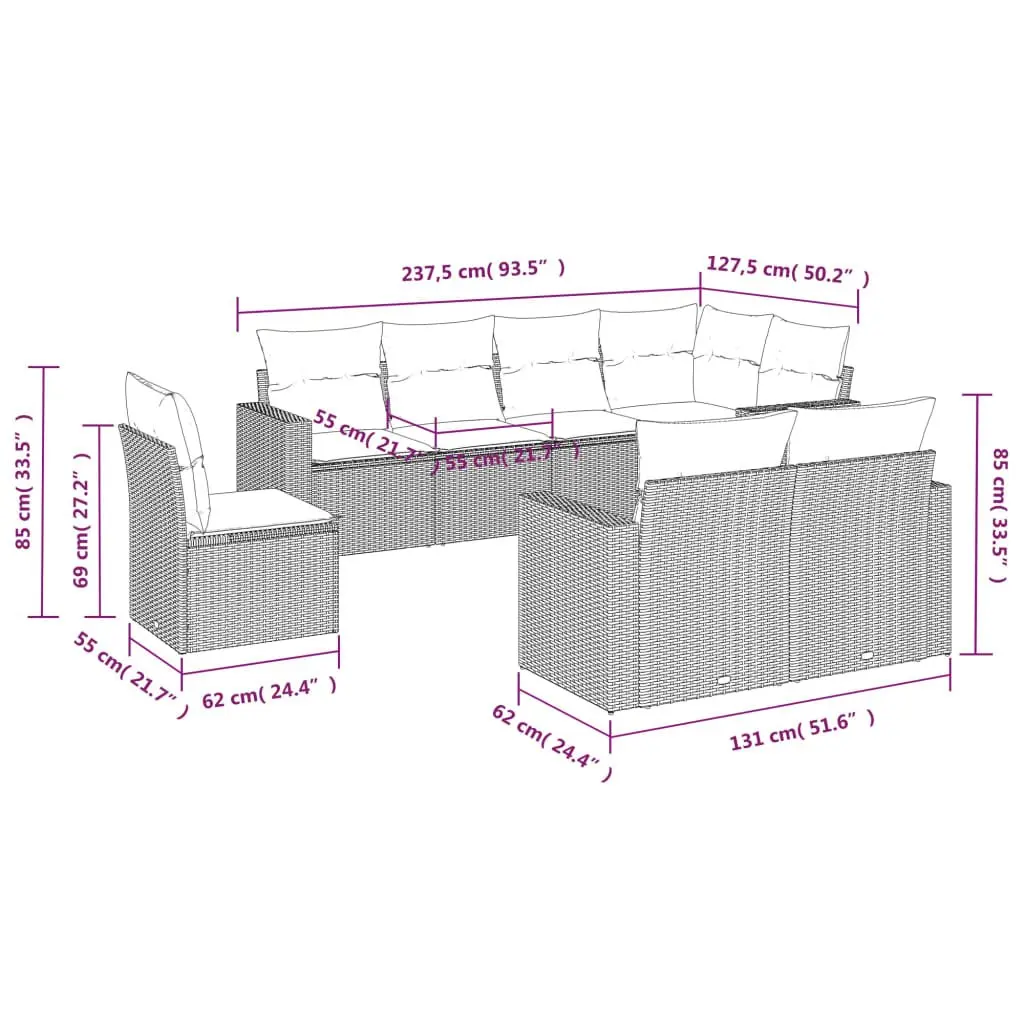Black Modular 8-Piece Garden Sofa Set for Outdoor Use