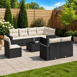 Sturdy 9 Piece Black Rattan Outdoor Sofa Set with Cushions
