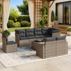 Premium 9 Piece Grey Poly Rattan Garden Sofa Set