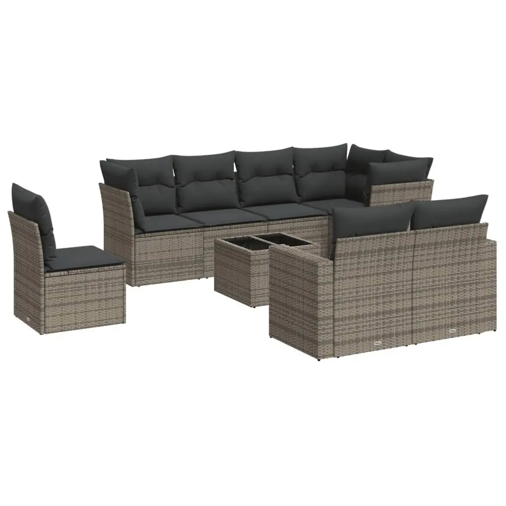 9 Piece Grey Poly Rattan Garden Sofa Set